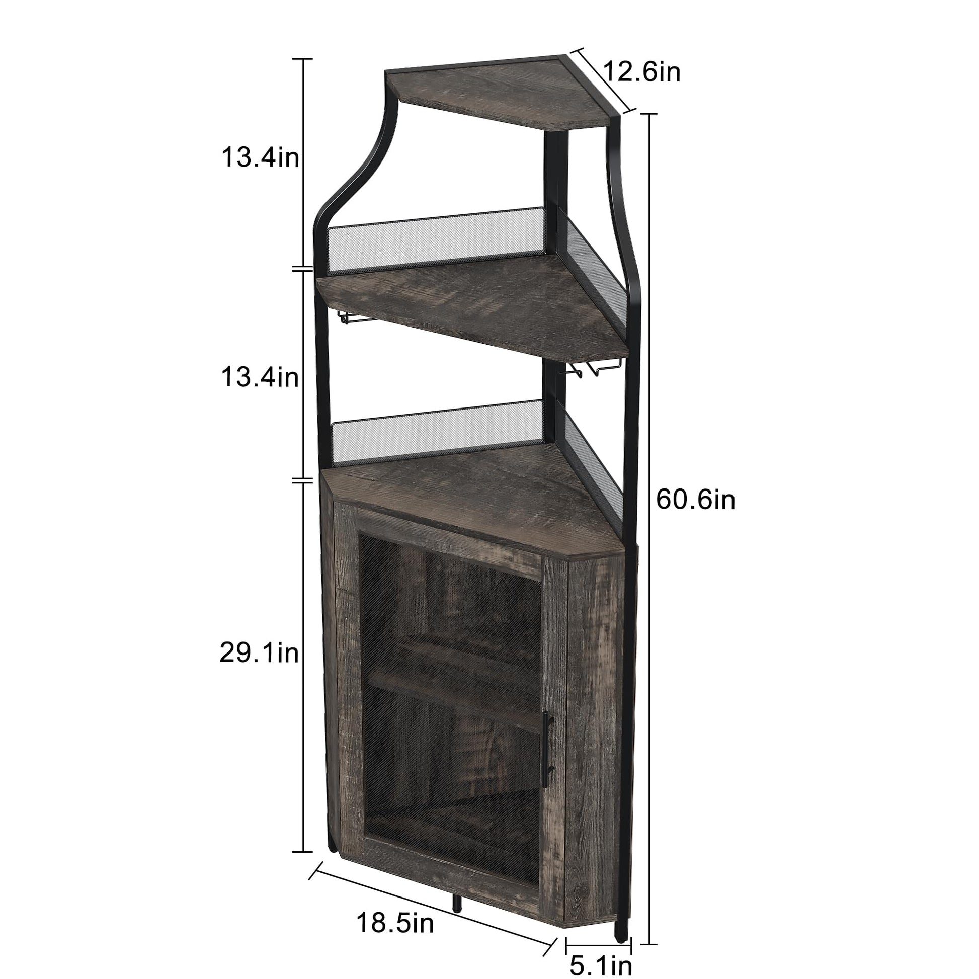 Mobiletto angolare Garvee, 5 ripiani con portabottiglie, portabicchieri, portaoggetti per soggiorno e cucina, 47 x 45 x 152 cm, grigio, salvaspazio, robusto