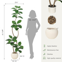 Albero di gomma artificiale Garvee da 6 piedi con fioriera in resina a sfera bianco sporco per soggiorno e ufficio, resistente ai raggi UV, foglie realistiche, durevole, beige