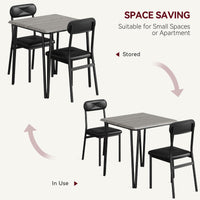 Set da pranzo Garvee per 2 persone con sedie imbottite, MDF e metallo, compatto per piccoli spazi, grigio vintage nero