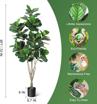 Albero di fico artificiale Garvee da 6 piedi con vaso nero per decorazioni interne/esterne, facile da pulire, resistente alle intemperie, consistenza realistica