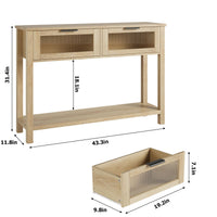 Tavolo consolle in legno Garvee con 2 cassetti in vetro, MDF robusto, stile country per corridoio e soggiorno, 43,3"x11,8"x31,4", Burlywood