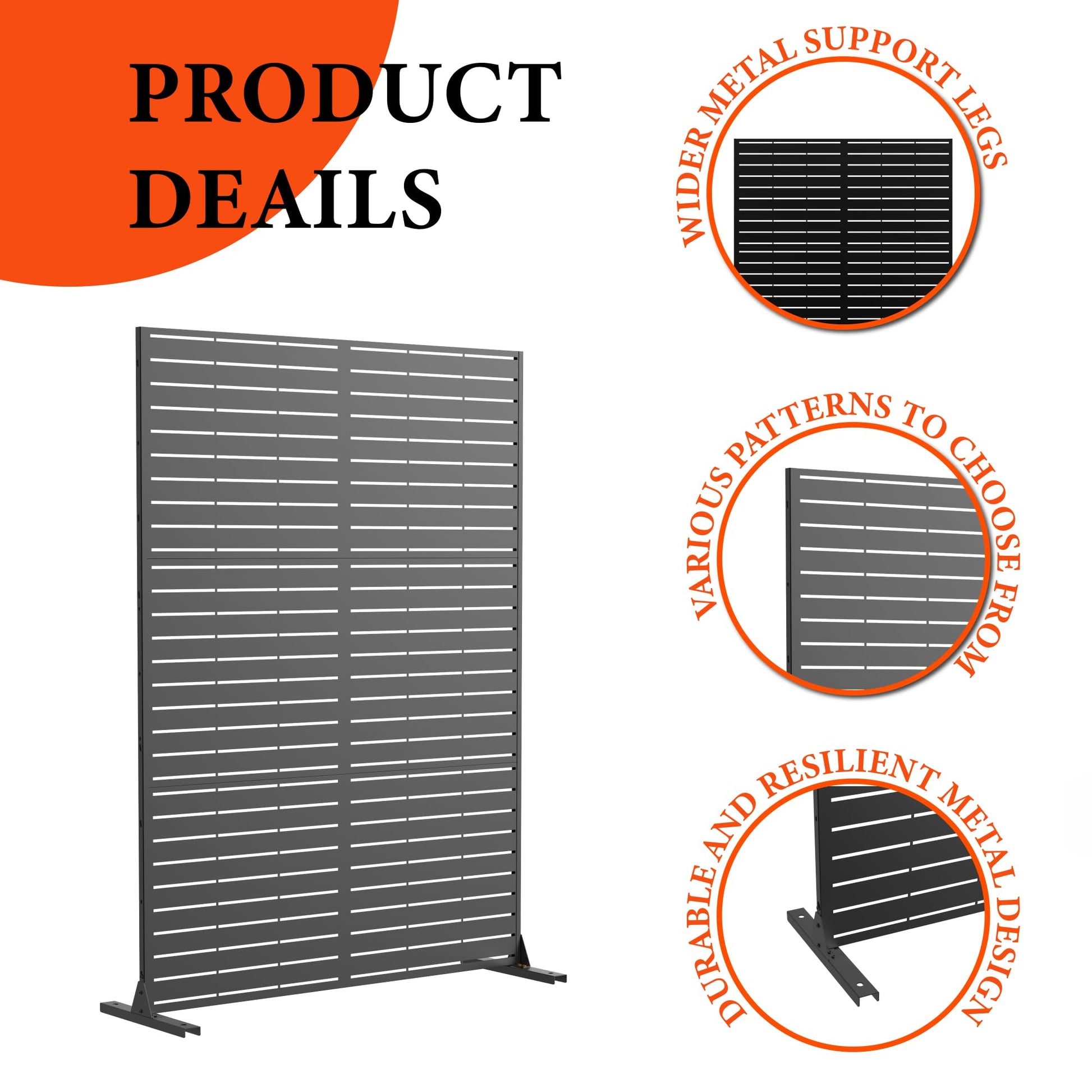 Garvee Metal Privacy Screen 72"x47" Robusta struttura in acciaio verniciato a polvere per giardino, terrazza e balcone, colore grigio