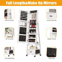 Mobiletto portagioie Garvee, specchio per il trucco con rotazione a 360°, in legno, bloccabile, con rotelle, grande capacità, bianco, soggiorno, camera da letto