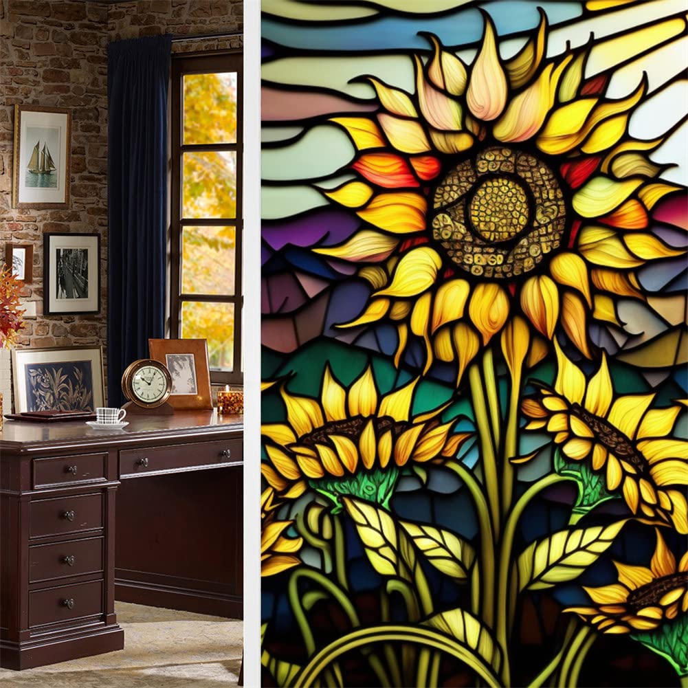 Pellicola per finestre Garvee con motivo a girasole, statica, protezione UV, 60x100 cm, autoadesiva, per casa e ufficio