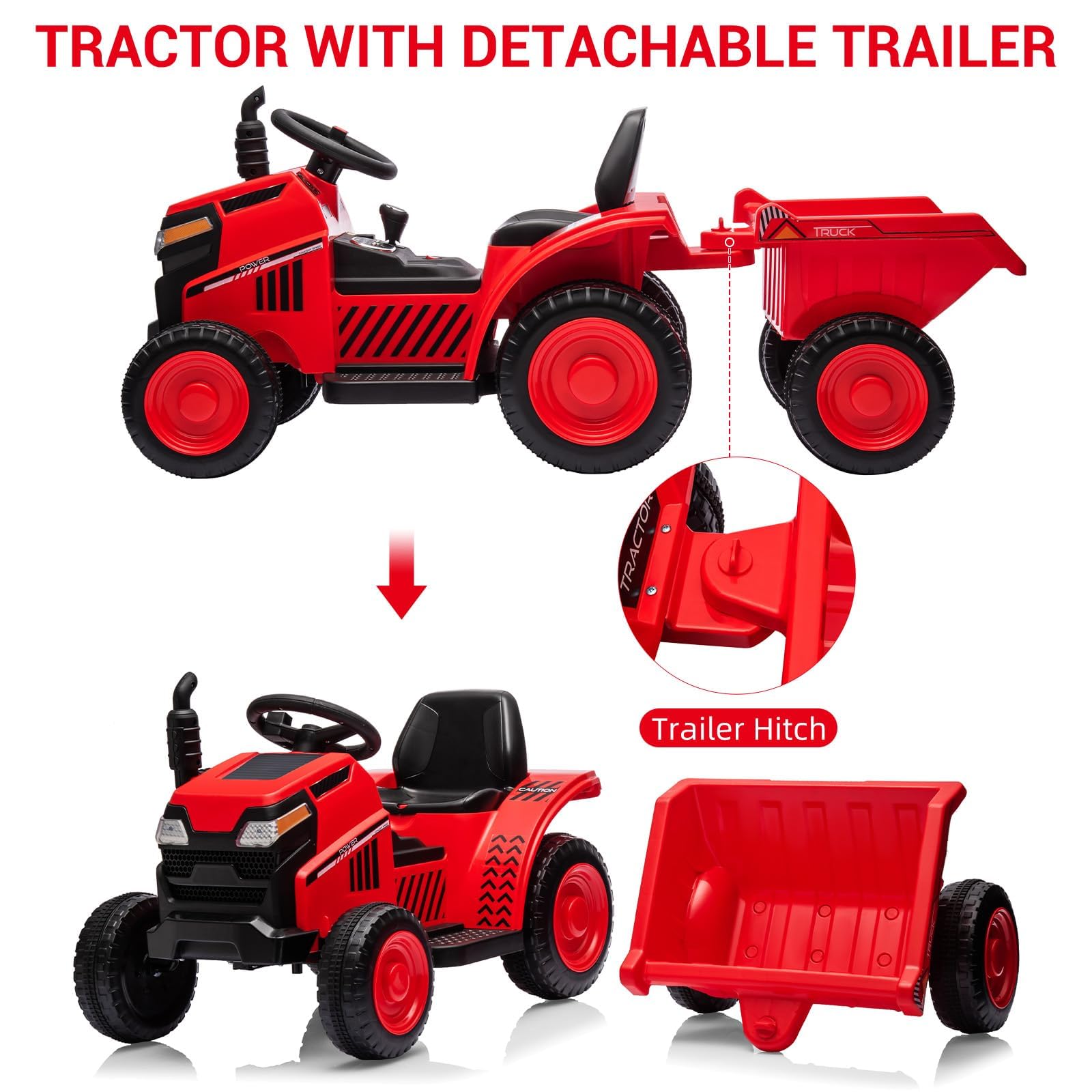 Trattore elettrico Garvee 6V, trattore per bambini, rosso con clacson e design autentico per giochi e divertimento all'aperto dai 3 anni