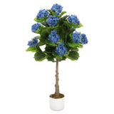 Garvee Albero di Ortensia Artificiale 95 cm con 9 Fiori Blu Realistici, Base Pesante, Vaso Nero, per Interni Casa e Ufficio