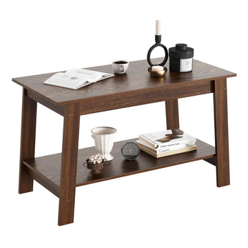 Tavolino da caffè Garvee da 31,49" in stile rustico, a 2 livelli, in legno, moderno, stile fattoria, rettangolare, in noce chiaro, per soggiorno, ufficio, camera da letto