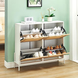 Scarpiera Garvee, scarpiera stretta in rattan con 4 ante, per corridoio/ingresso, 100x24x88 cm, bianco - Bianco