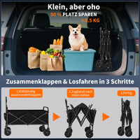 Carrello pieghevole Garvee per impieghi gravosi, capacità di 380 libbre, con pneumatici da 5" per tutti i terreni, per spiaggia e campeggio, telaio in acciaio, tessuto Oxford 600D, pieghevole, nero