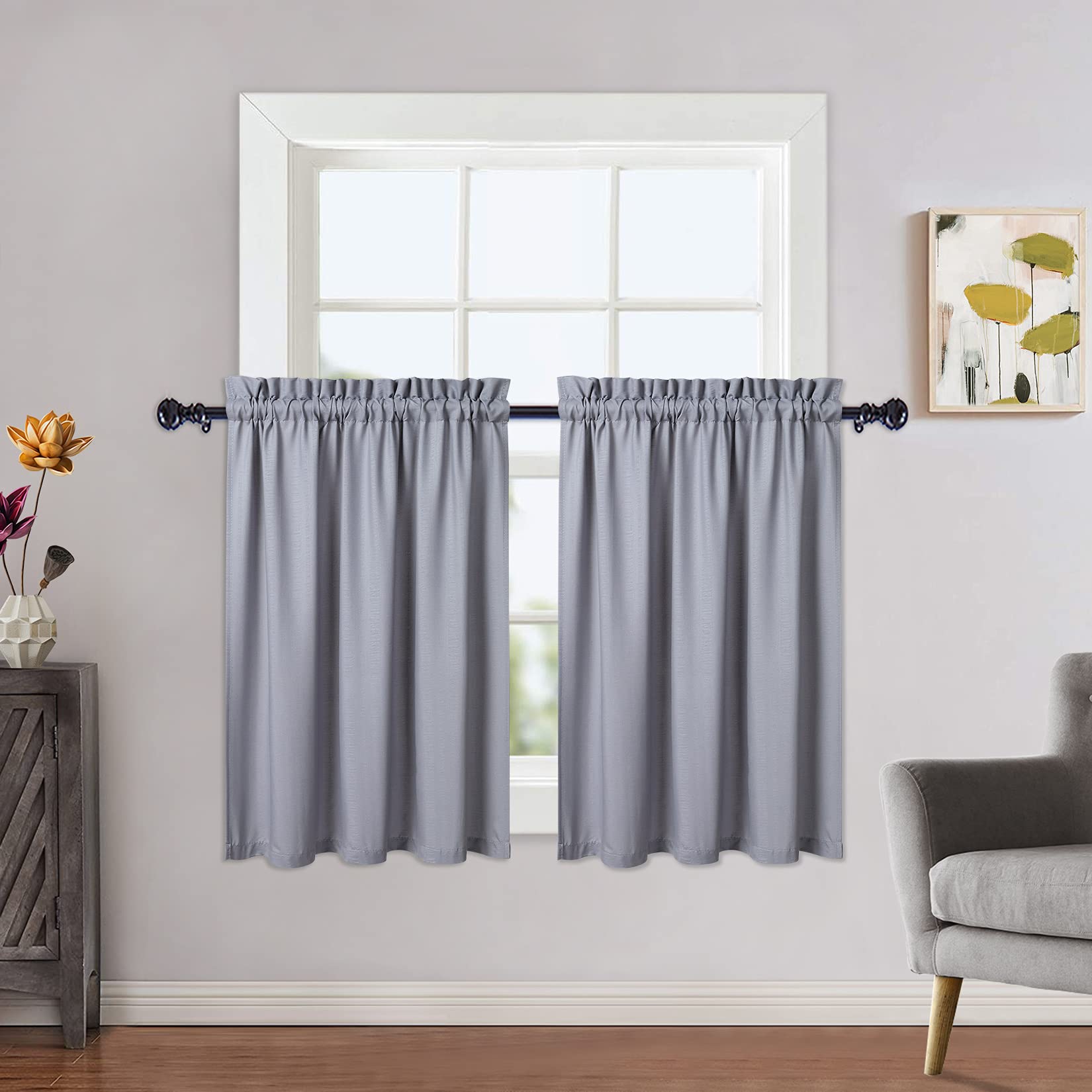 Garvee Tende da Cucina Impermeabili con Texture in Rilievo, Tende Corte da Caffè per Cucina e Bagno, 2 x 30x60 cm, Grigio