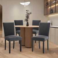 Set 2 sedute da pranzo Garvee rivestite in tessuto con decoro a borchie, ergonomiche e robuste, in legno di caucciù, grigio scuro, per sala da pranzo e soggiorno.
