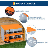 Nido per polli Garvee a 2 piani con 8 scomparti, in metallo, tetto impermeabile, base antiscivolo, arrotolabile per pollaio e pollame, robusto, pratico, ventilato