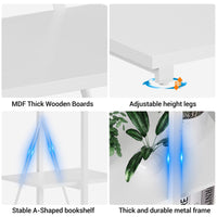 Libreria a 4 ripiani Garvee con design a barca a vela, in legno e metallo, per soggiorno/ufficio, bianca, robusta