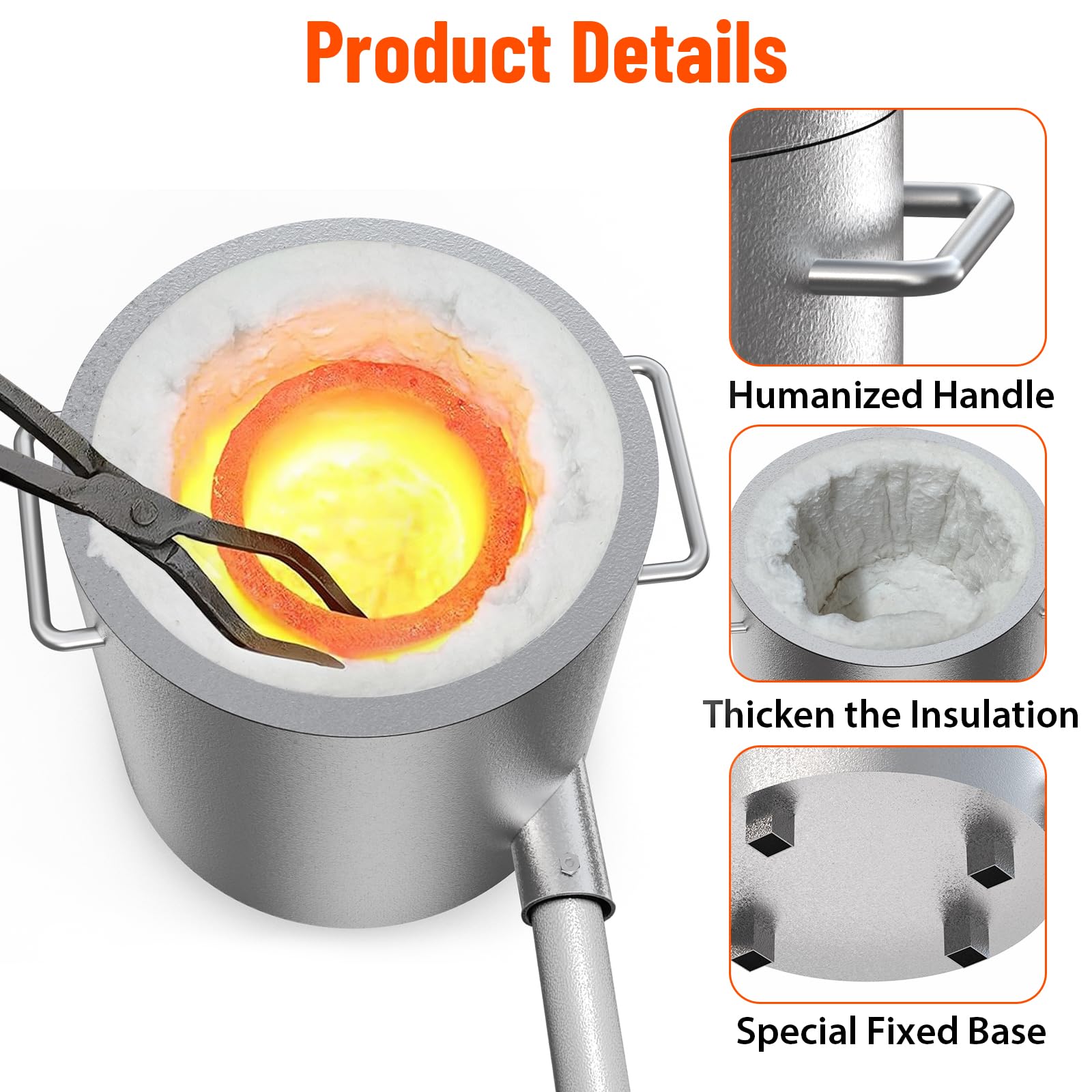 Kit forno di fusione a propano Garvee da 12 kg con crogiolo e pinze per la fusione di oro, argento e alluminio, 1300 °C, alta capacità, materiale isolato