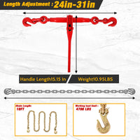 Set di legature a catena Garvee da 3/8"-1/2" in acciaio zincato grado 70 per industria e agricoltura, gancio regolabile da 10 piedi