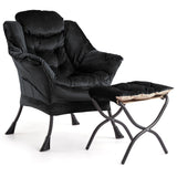 Garvee Poltrona Lazy con Poggiapiedi, Sedia Moderna con Braccioli, Tessuto Pelliccia Sintetica, Gambe in Metallo, Ergonomica, Camera da Letto e Ufficio - Black(Velvet)