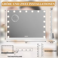 Specchio per il trucco Garvee Hollywood 80 x 60 cm con 17 luci LED e touch, bianco, per trucco professionale