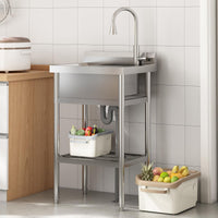 Lavello di servicio in acciaio inossidabile Garvee di grandi dimensioni 60x51x107 cm, lavello industriale da cucina e garage con fuoco e tropo pieno per uso commerciale e privato