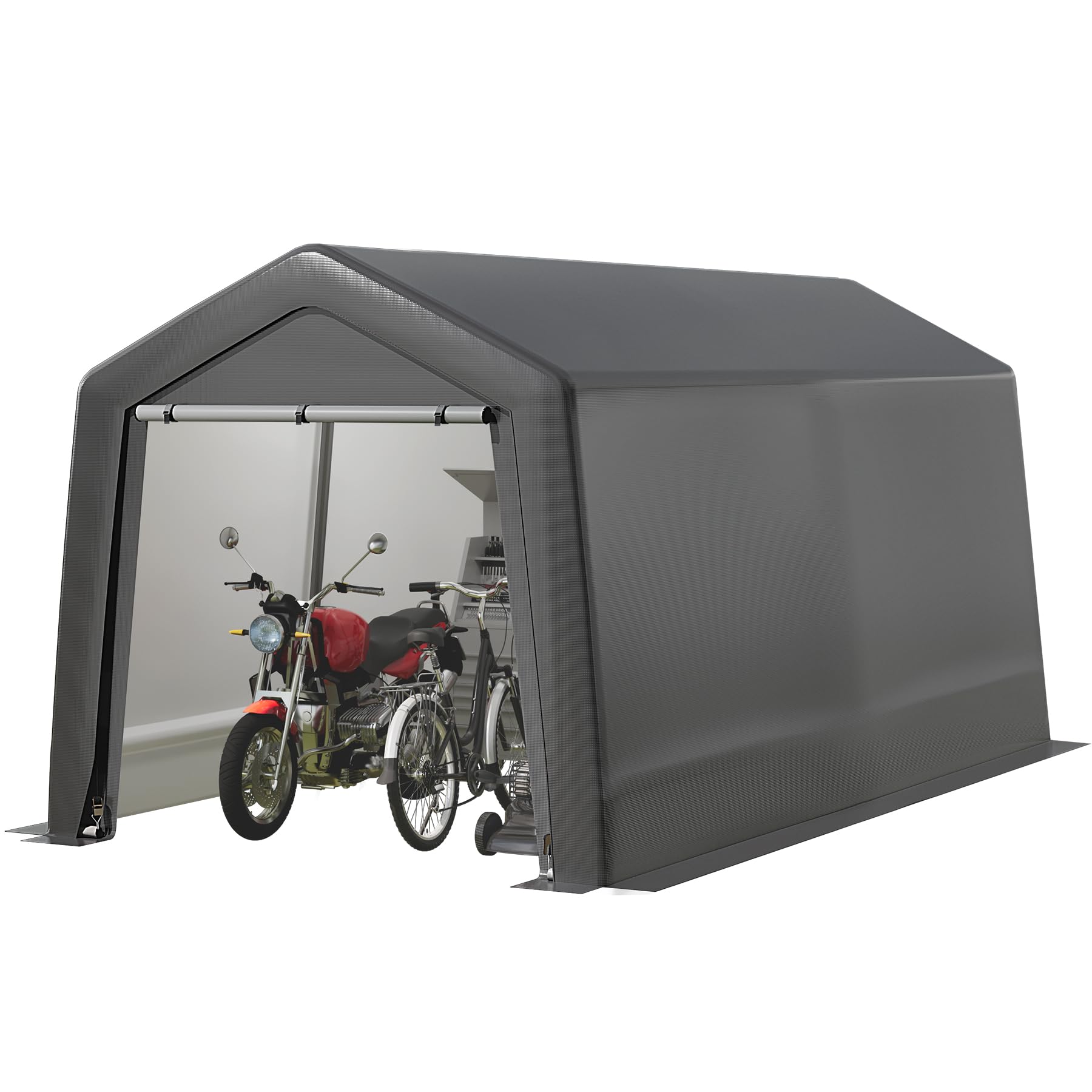 Garvee Capannone portaoggetti portatile per esterni 8x12x7,7 piedi, impermeabile, struttura in metallo, resistente ai raggi UV, per moto e giardino, grigio