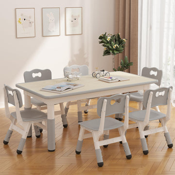 Set tavolo e 6 sedie per bambini Garvee, altezza regolabile, design graffiti, piano del tavolo con gambe antiscivolo, design in legno, per l'asilo e l'uso domestico