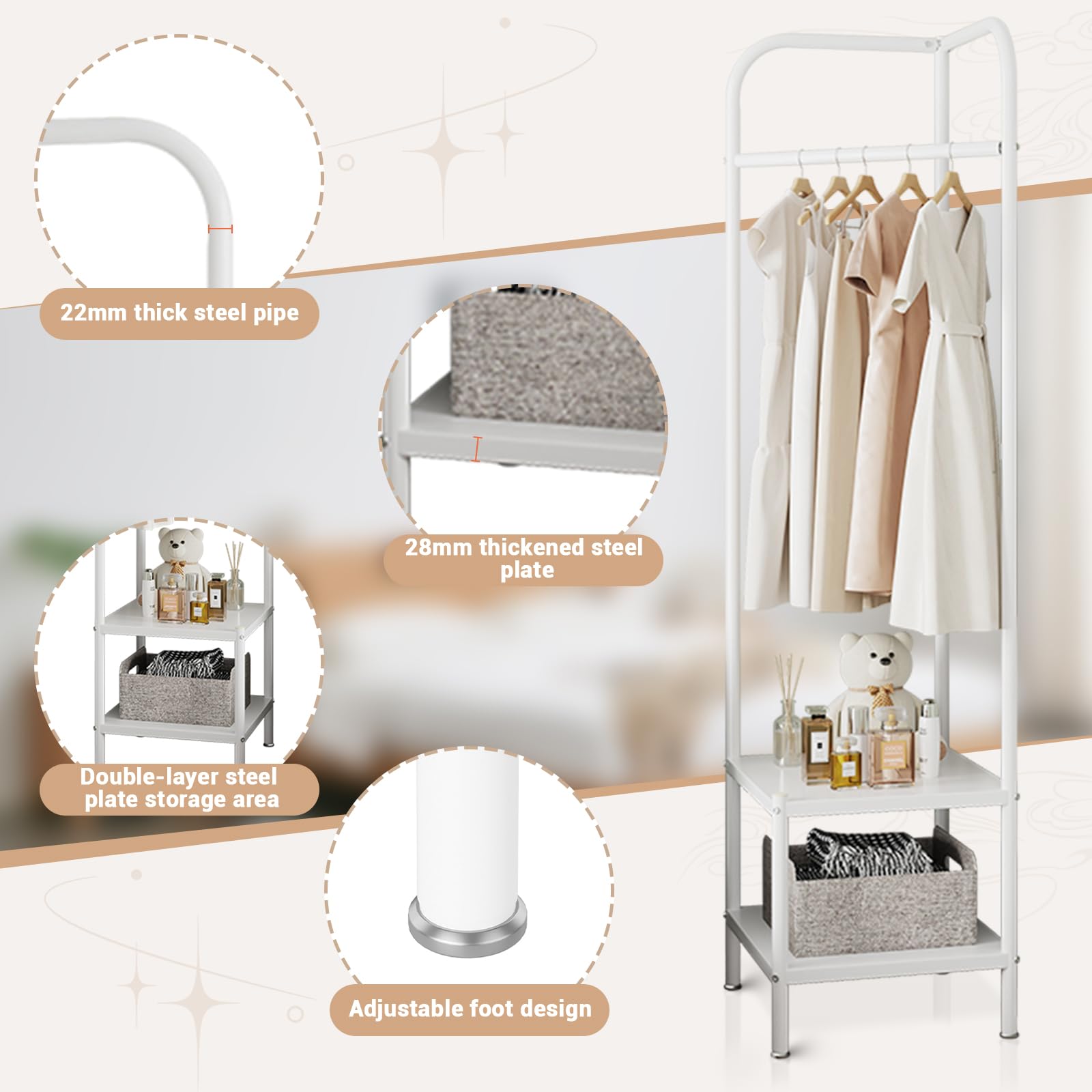 Appendiabiti angolare Garvee, in metallo, salvaspazio, antiruggine, con ripiani per corridoio e camera da letto, moderno, nero