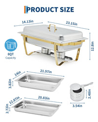 Garvee Chafing Dish Buffet Set da 6, 8QT, Acciaio Inox, Doppia Temperatura, Telaio Pieghevole, Oro, per Feste e Catering