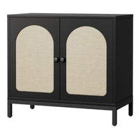 Credenza in rattan Garvee con ante in rattan, ripiani regolabili, truciolato, piedini in metallo per sala da pranzo e corridoio, colori naturali