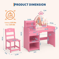 Tavolo da toeletta per bambini Garvee con specchio illuminato, set da toeletta 2 in 1 a forma di principessa, contenitore in legno per la cameretta delle bambine, cassaforte