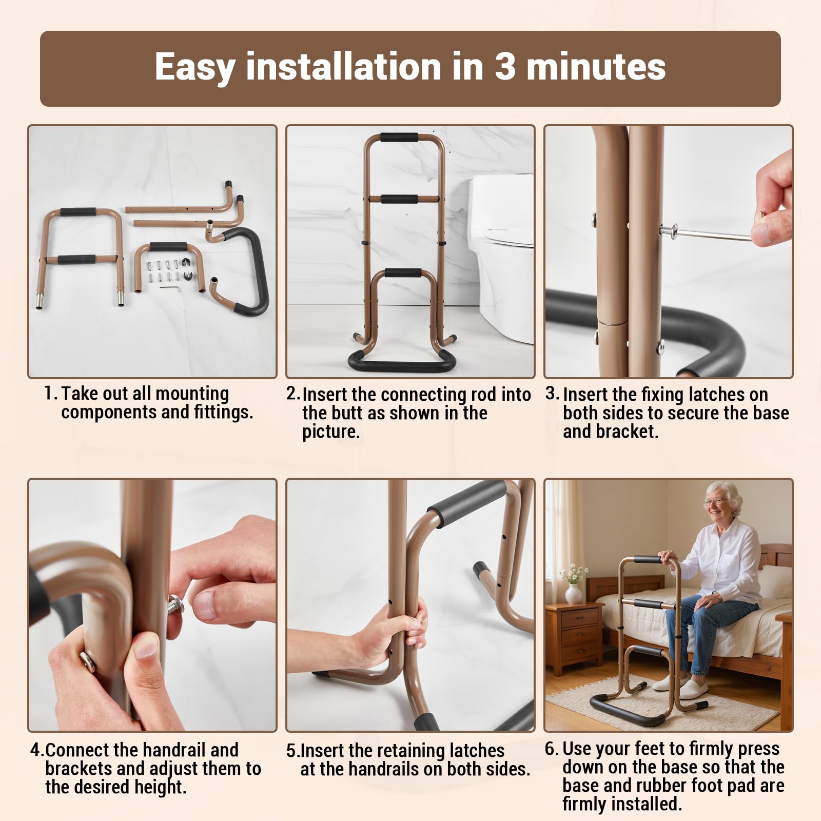 Supporto mobile per stare in piedi Garvee con 3 maniglie: stabile, regolabile, in metallo, ideale per anziani e persone con disabilità