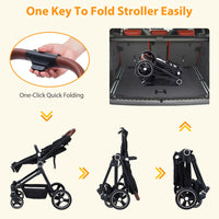 Passeggino GARVEE 3 in 1, pieghevole con una sola mano, navicella, set passeggino fino a 26 kg con posizione reclinabile regolabile, ampia capottina estensibile, nero