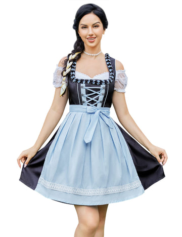 Garvee - Abito tradizionale corto Dirndl in 3 pezzi per l'Oktoberfest, blu, taglia 36