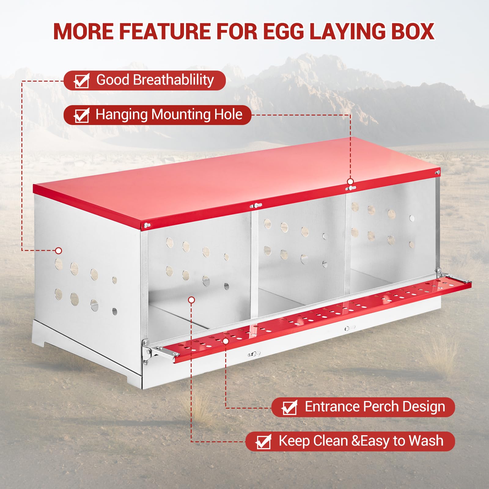 Nido per polli in metallo Garvee con ventilazione e barra oscillante, 3 scomparti, acciaio zincato, antiruggine, salvaspazio, facile da pulire, per polli e anatre