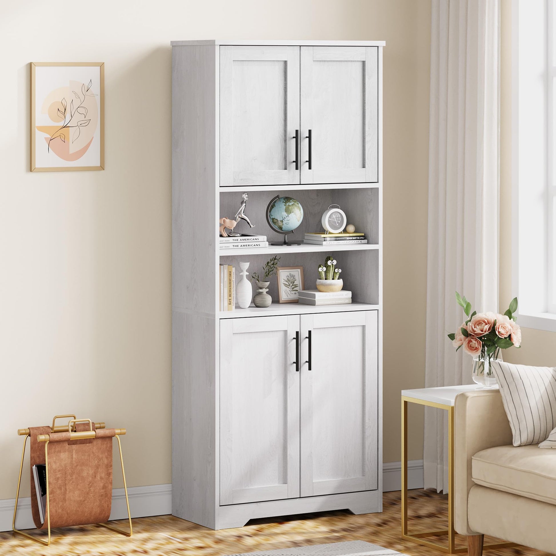 Mobiletto alto da bagno Garvee con 4 ante, ripiani regolabili, MDF, autoportante, bianco, per bagno e cucina, 62,0 cm x 30,2 cm x 170,2 cm