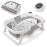 GARVEE Vasca da bagno per neonati, pieghevole e salvaspazio, con termometro e tappetino antiscivolo per neonati e bambini piccoli, grigio - Grigio
