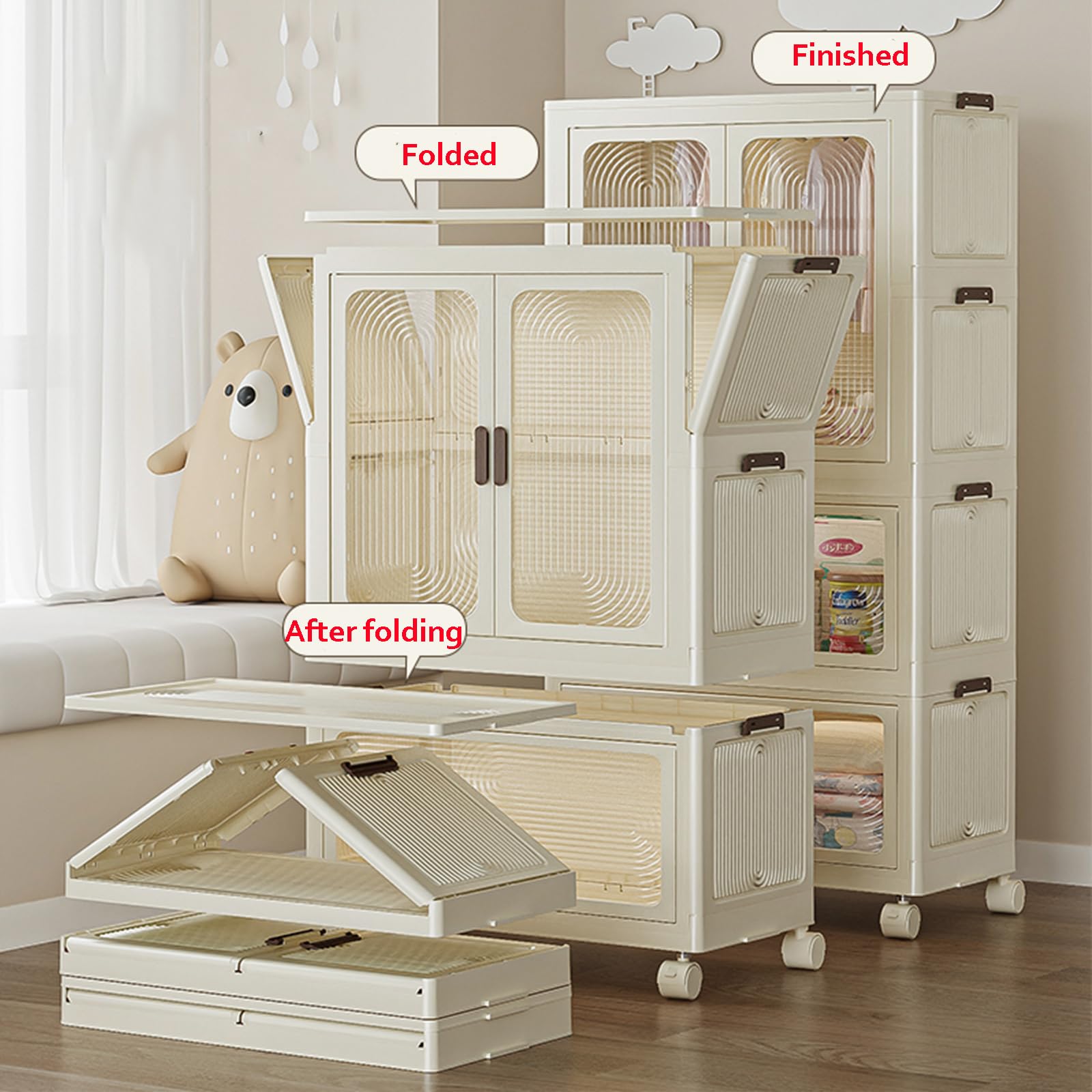 Armadio pieghevole Garvee, in plastica, grande capacità, ruote a 360°, impilabile, impermeabile, per camera da letto e soggiorno, 70x41,5x154,4 cm