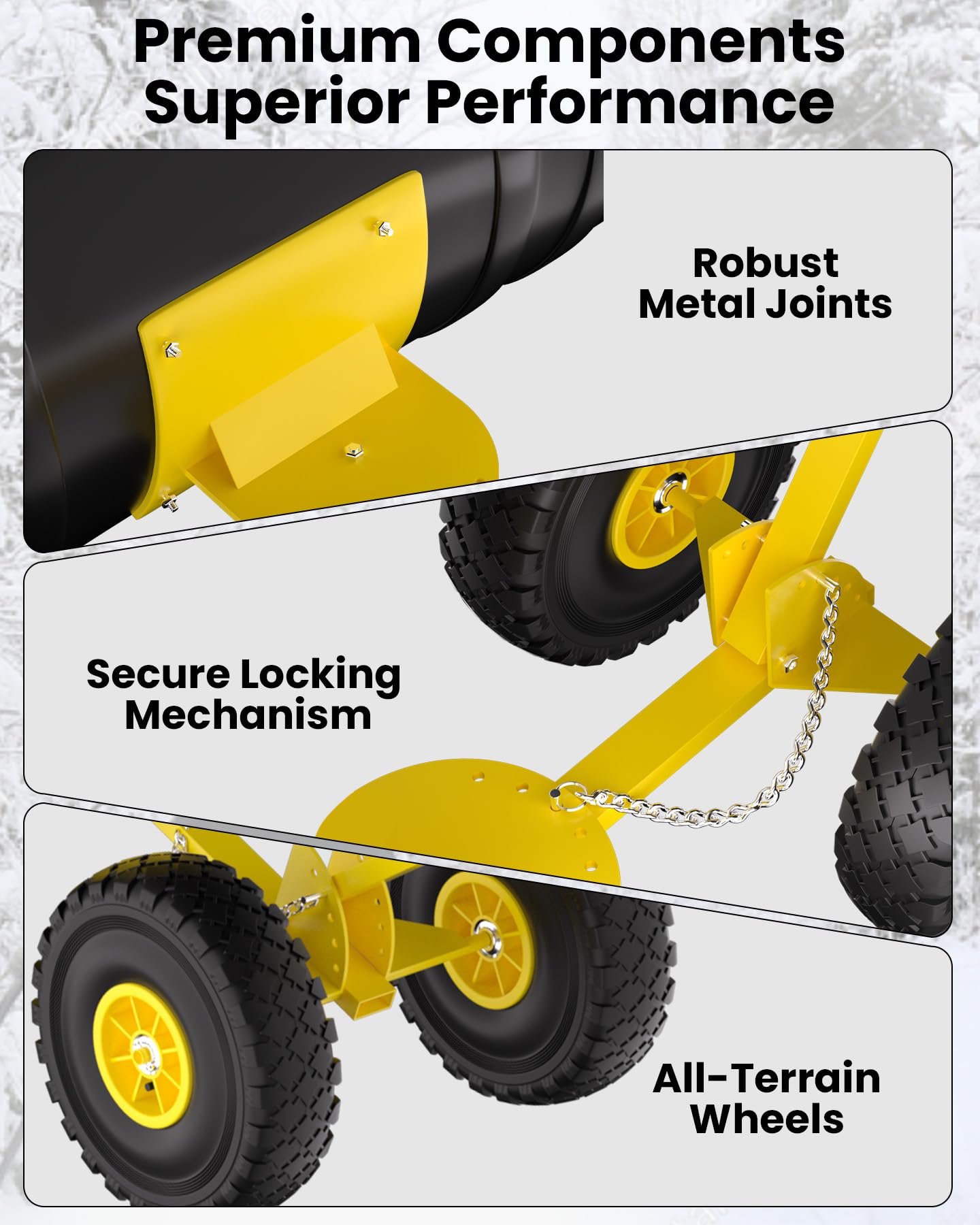 Pala da neve Garvee con ruote, lama in acciaio da 29", regolabile in 5 posizioni, impugnatura ergonomica per vialetto e giardino, base in plastica, nera