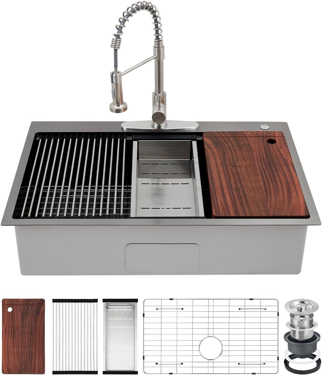 Lavello in acciaio inox Garvee con una vasca 84 x 56 x 23 cm per bar e cucina, moderno, calibro 16, argento