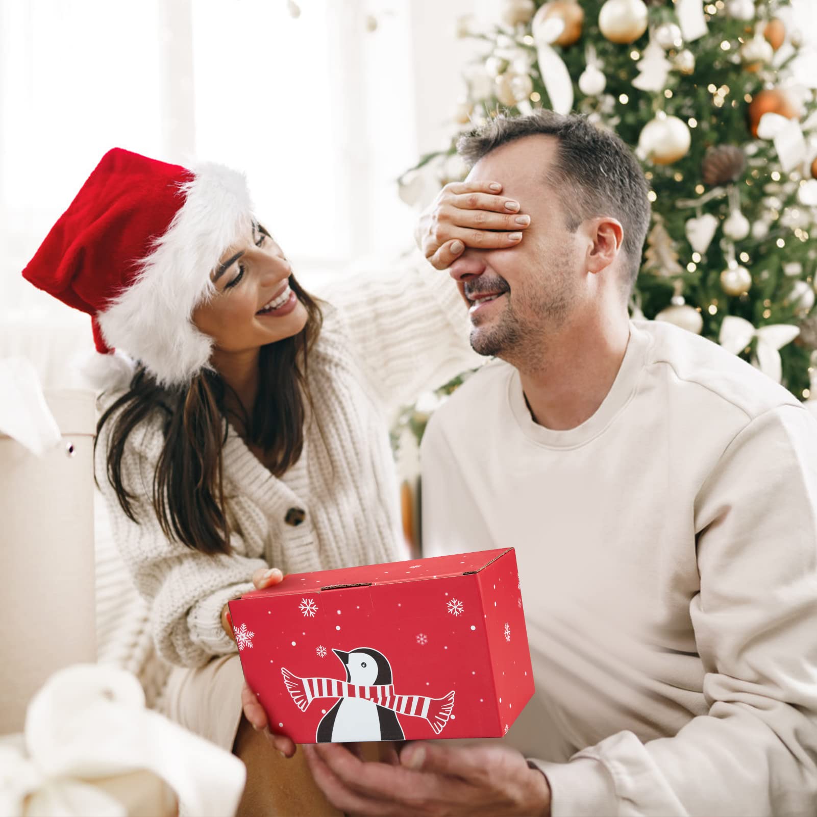 Set di 2 tazze natalizie Garvee, pupazzo di neve e pinguino, 340 ml, in ceramica, adatte al microonde e alla lavastoviglie, confezione regalo, scena festiva