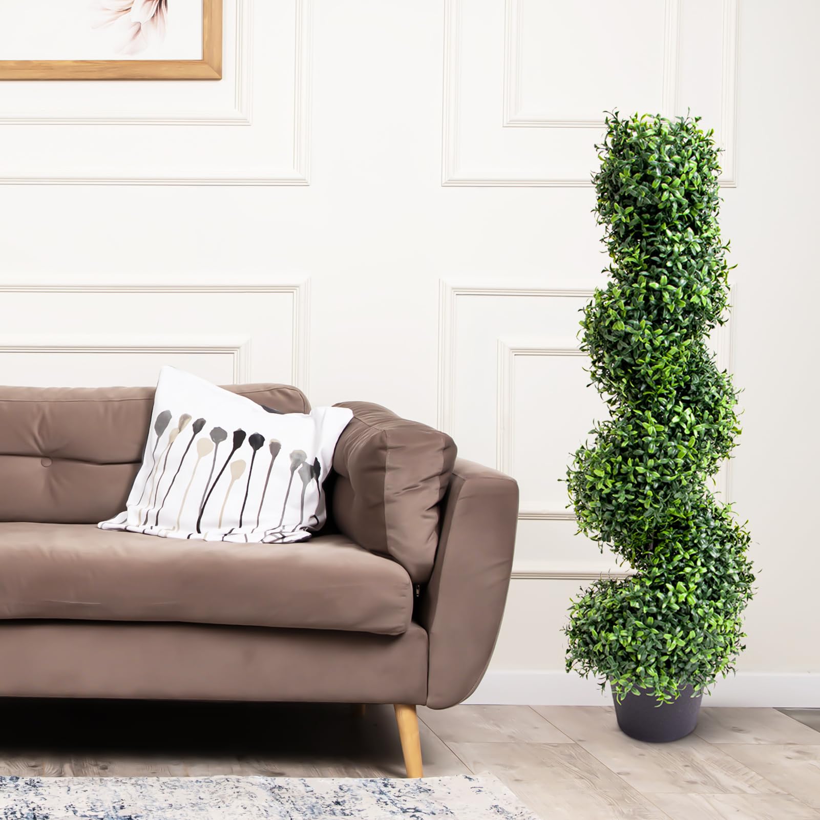 Garvee, set di 2 alberi di bosso artificiale a spirale da 35 pollici per esterni, resistenti ai raggi UV, facili da curare, in polietilene, vaso di plastica, per giardino e patio