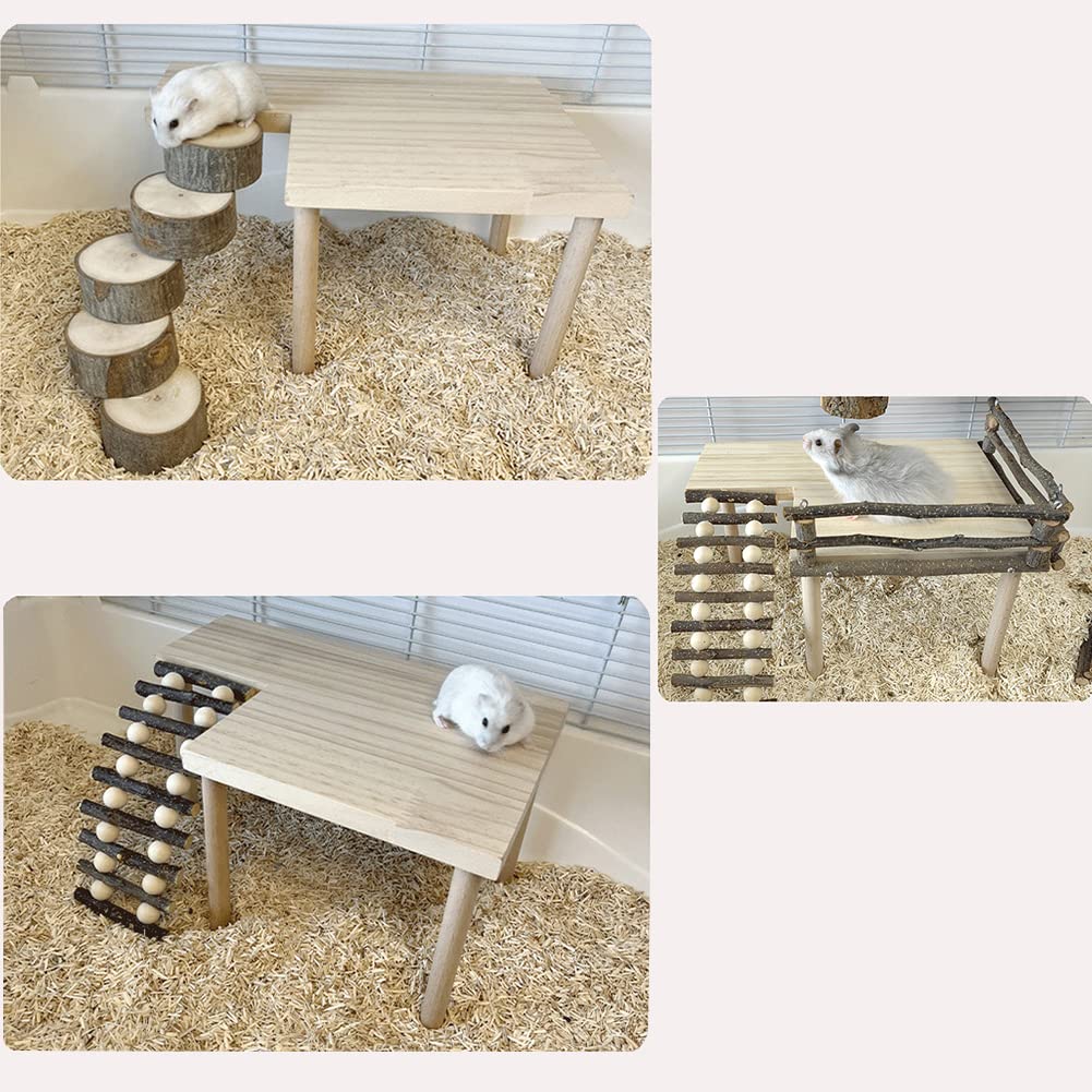 Garvee Piattaforma in Legno per Criceti con Scala Regolabile, Accessorio per Gabbie, Naturale, Facile da Montare e Pulire, Ideale per Piccoli Animali Domestici