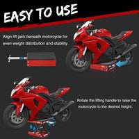 Sollevatore per moto Garvee da 1200 libbre, supporto a forbice per impieghi gravosi con ampia piattaforma e perno di sicurezza per moto da cross e moto da strada, pieghevole, telaio a X in acciaio, cuscinetti in gomma