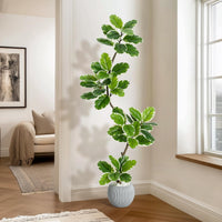Albero artificiale Garvee Ficus Lyrata da 5 piedi con fioriera a sfera per soggiorno, ufficio, verde, 47 foglie