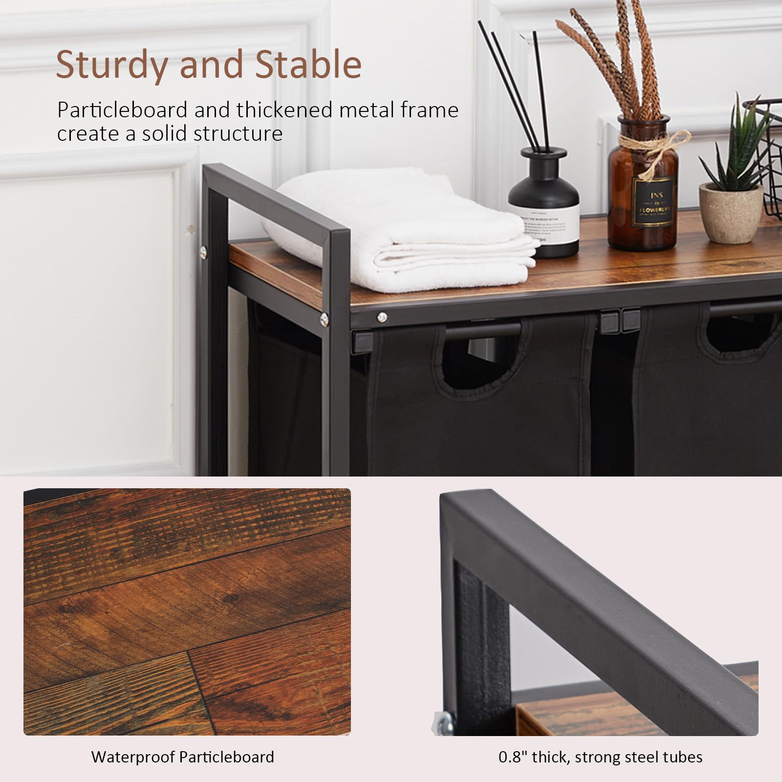 Garvee Cesto portabiancheria con 4 tasche rimovibili, ruote, ripiano per bagno e camera da letto, tessuto Oxford, struttura robusta, 174 l, grigio