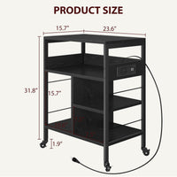 Tavolo porta stampante mobile Garvee di grandi dimensioni con prese di corrente e USB, carrello a 4 ripiani, struttura in metallo, pannello in MDF, ruote con bloccaggio per ufficio e soggiorno, 23,66" L*15,76" W*31,86" H, nero