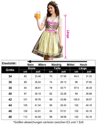 Abito tradizionale da donna Garvee, Dirndl midi, tre pezzi, verde kaki, taglia 34, per l'Oktoberfest