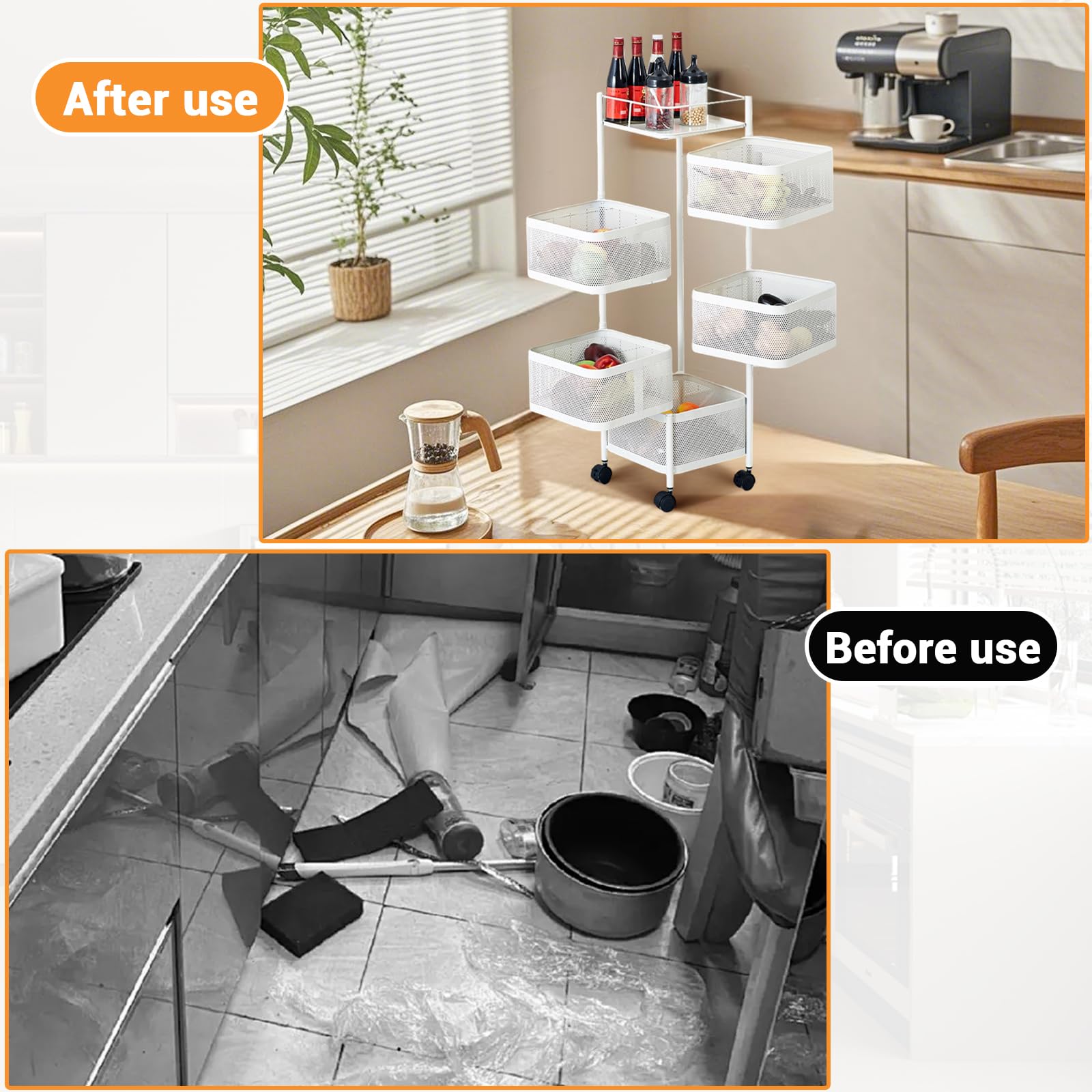 Carrello da cucina con ruote in metallo bianco a 3 ripiani Garvee, 63x28x28 cm, per lo stoccaggio e il trasporto in cucine, case e aziende con elevata capacità di carico