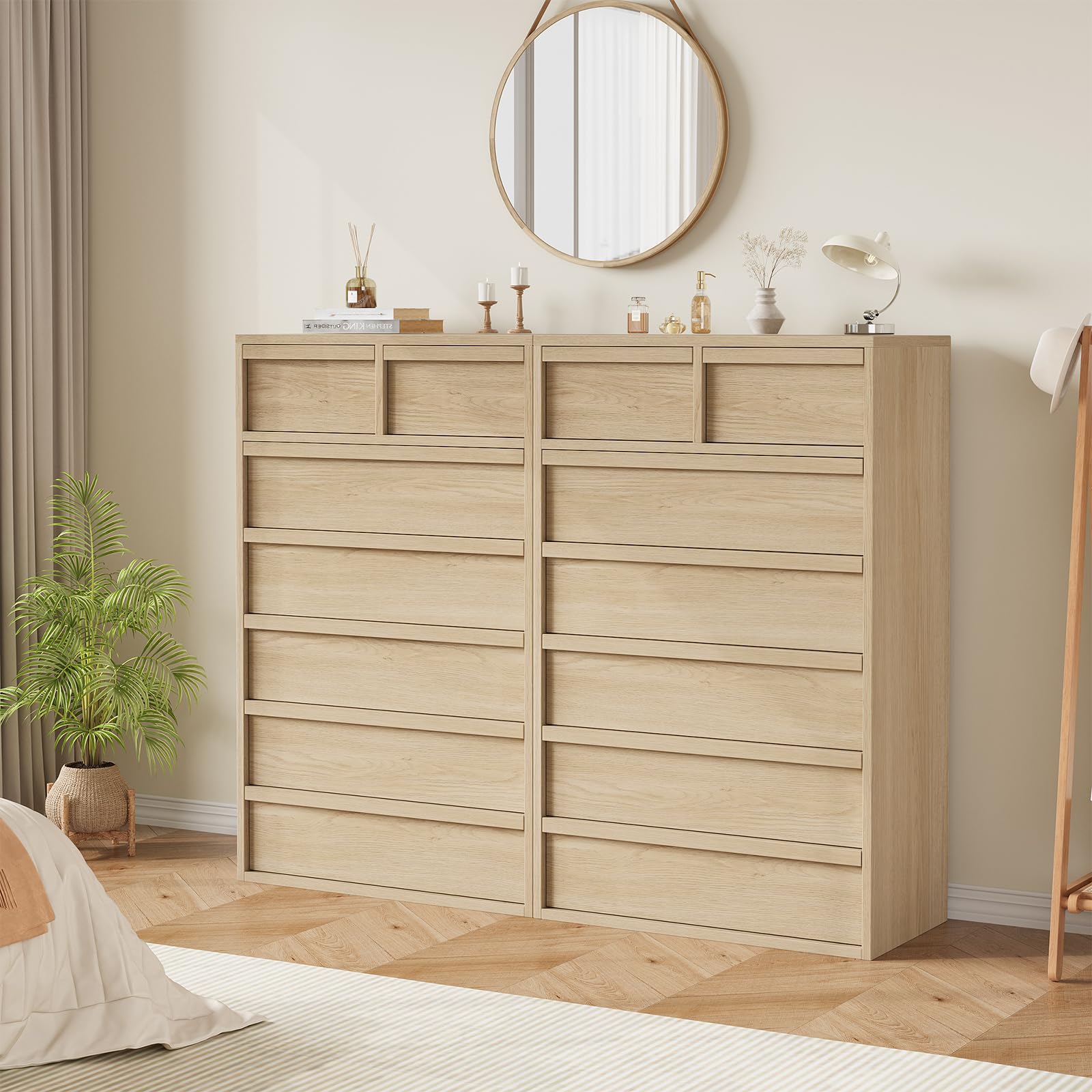 Cassettiera Garvee a 7 cassetti, rovere naturale, per camera da letto, altezza 46 pollici, robusta, design moderno