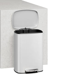 Set di bidoni della spazzatura Garvee da 13,2+2,6 galloni in acciaio inossidabile con coperchio, meccanismo a pedale, metallo, bianco, per cucina e bagno, compatto