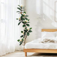 Albero di gomma artificiale Garvee da 6 piedi con fiori di magnolia, fioriera bianca, decorazione per interni, ufficio e soggiorno