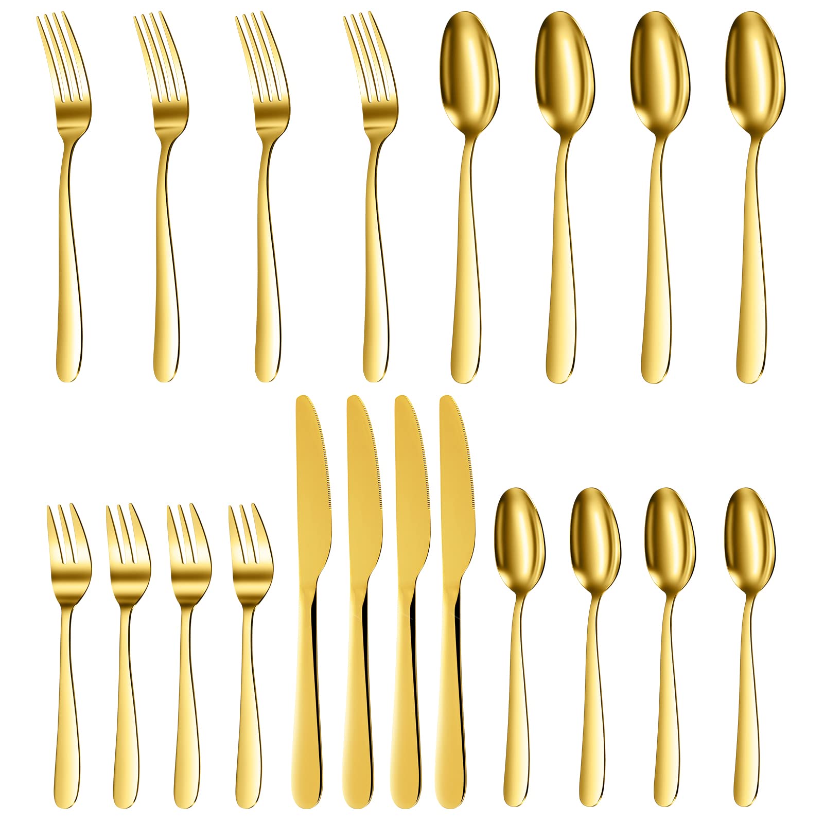 Set di posate Garvee in acciaio inossidabile da 60 pezzi per 12 persone, color oro, lucidato a specchio, robusto